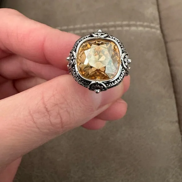 Sterling Silver 925 Simulated Yellow Diamond Ring - Picture 3 of 13